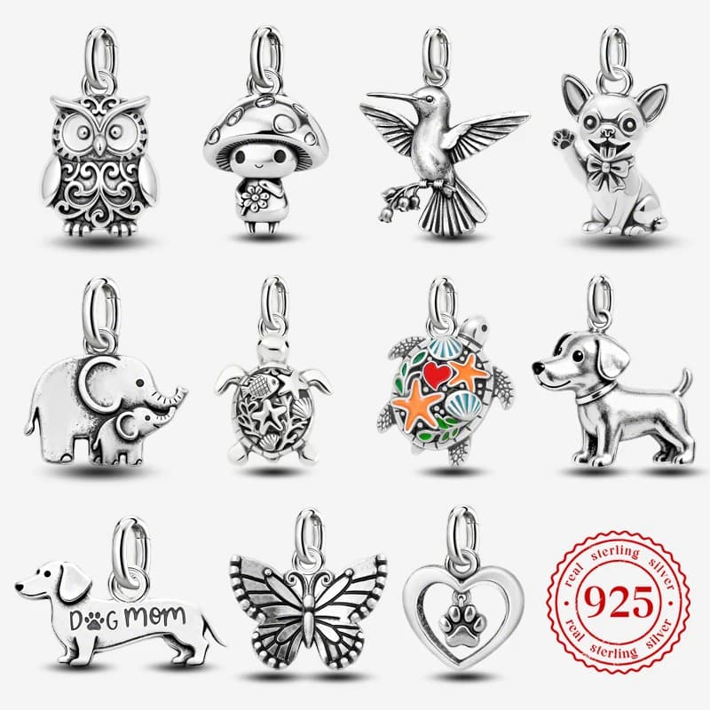 Adjustable 925 Sterling Silver Vintage Pendants Sea Turtle Animal Series Charms Beads Fit Original Bracelet Necklace DIY Jewelry