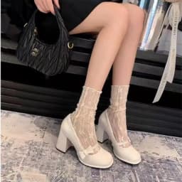 New pink pointed-toe high-heeled shoes Women's 2026 spring sweet and fashionable bow-shaped open-toe thick-soled Mary Jane shoes