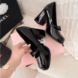New pink pointed-toe high-heeled shoes Women's 2026 spring sweet and fashionable bow-shaped open-toe thick-soled Mary Jane shoes