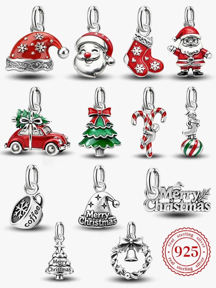 Adjustable 925 Sterling Silver Vintage Pendants Santa Claus Charms Beads Fit Original Bracelet Necklace DIY Jewelry For Women