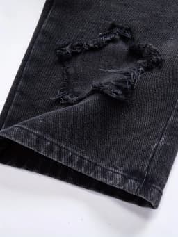Girls Y2K Washed Fabric Five-Star Pattern Patchwork Denim Straight-Leg Pants Versatile Trendy All-Seasons.Full elastic waistband