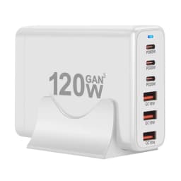 120W GAN Multi USB Charging Station 6-Port Hub Type-C Charger PD Fast Charging Smart Charger for iPhone Samsung Xiaomi