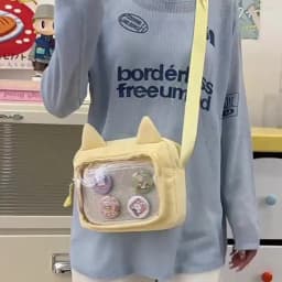 Casual Japanese Transparent Itabag Y2k Preppy Style Transparent Crossbody Bag Badge Display Harajuku Small Square Bag Daily