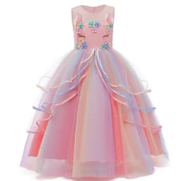 Girls Fantasy Unicorn Long Dress Rainbow Princess Girls Birthday Party Dress Children Kids Carnival Prom Gown for teen 3-12years