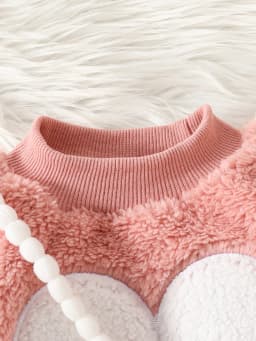 Winter Baby Girl Casual Cute Fuzzy Embroidered Heart Long Sleeve and Pants Set, 3-Piece Baby Outfit