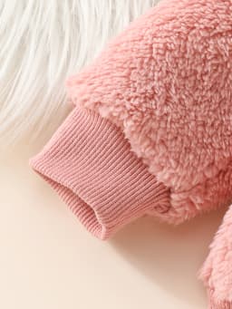 Winter Baby Girl Casual Cute Fuzzy Embroidered Heart Long Sleeve and Pants Set, 3-Piece Baby Outfit