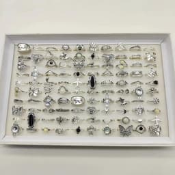 50pcs/Lot Mix Style Vintage Alloy Finger Rings for Women Black Enamel Skull Butterfly Elephant Fake Opal Jewelry Flower Gifts