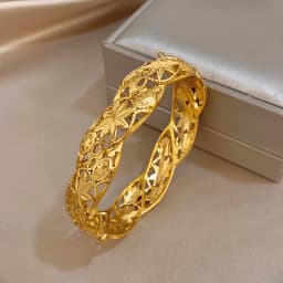 Greatera Retro Plated Gold Women's Cuff Bracelet Classic Geometry Hollow Stainless Steel Charm Colorfast Bangle European America