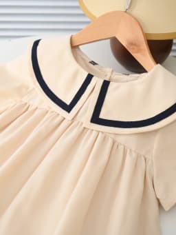 Summer Girl's Dress Solid Color Navy Collar Short-sleeved Fashion Casual Princess Dress Children Kids Clothing