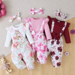 3Pcs Baby Girl Set Flying Sleeve Pit Strip jumpsuit+Printed Strap Pants+Headband Set 0-24 Months Baby Girl Spring Autumn Set