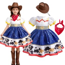 Girl Jessie Dress Kids Yellow Blue Cowgirl Cosplay Costume Kids Fancy Party Outfit Halloween Christmas Gift