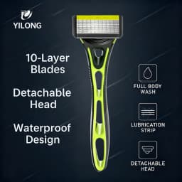 10-Blade Razor for Men Women with 1 Handle & 4 Refills, Stainless Steel Replaceable Shaver Blades, Manual Grooming Kit