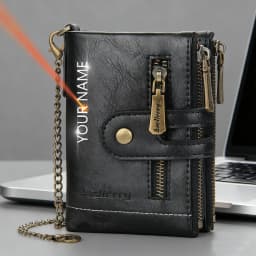 New Men Wallets Name Engraving 11 Card Holders Men Short Purse Double Zipper Coin Pocket High Quality Male Purse Cartera