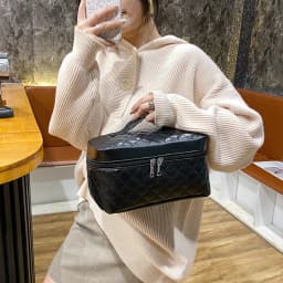 Travel Fashion Makeup Bag Large Capacity Black Handheld PU Embroidery Thread Diamond Grid Toilet Bag Makeup Storage Bag