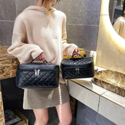 Travel Fashion Makeup Bag Large Capacity Black Handheld PU Embroidery Thread Diamond Grid Toilet Bag Makeup Storage Bag