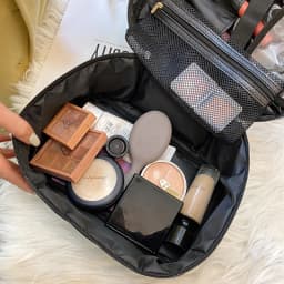 Travel Fashion Makeup Bag Large Capacity Black Handheld PU Embroidery Thread Diamond Grid Toilet Bag Makeup Storage Bag