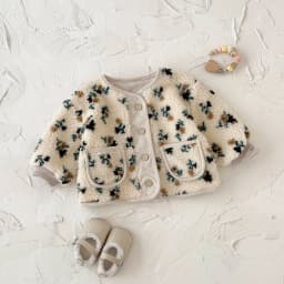 Winter Baby Small Flower Printed Thick Buttons Jacket Top Plush Warm Children Clothes Overcoats Girls
