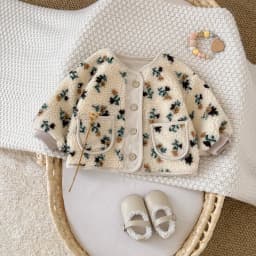 Winter Baby Small Flower Printed Thick Buttons Jacket Top Plush Warm Children Clothes Overcoats Girls