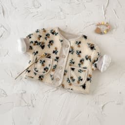 Winter Baby Small Flower Printed Thick Buttons Jacket Top Plush Warm Children Clothes Overcoats Girls