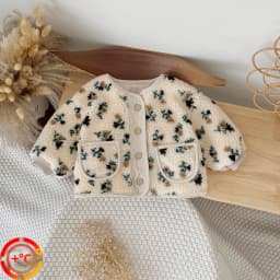 Winter Baby Small Flower Printed Thick Buttons Jacket Top Plush Warm Children Clothes Overcoats Girls