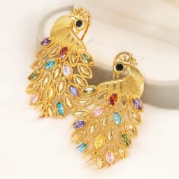 YTJX Luxury Colorful Zircon Women Earrings Hight Quality 18K Gold Plated Phoenix Shaped Big Earrings For Party Jewelry Gifts ﻿