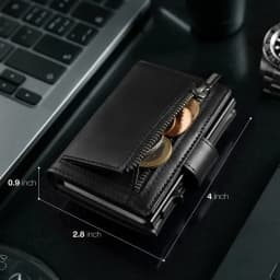 Men's Genuine Leather Trendy Wallet RFID Blocking with Aluminum Case Design Anti-Theft Magnetic Proof Zipper Coin Pocket Wallet