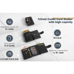 Men's Genuine Leather Trendy Wallet RFID Blocking with Aluminum Case Design Anti-Theft Magnetic Proof Zipper Coin Pocket Wallet