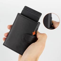 Men's Genuine Leather Trendy Wallet RFID Blocking with Aluminum Case Design Anti-Theft Magnetic Proof Zipper Coin Pocket Wallet