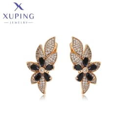 Xuping Jewelry Fashionable Exquisite Flower Gold Color Huggies Earrings for Women Ladies Christmas Party Gifts X000019247
