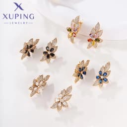 Xuping Jewelry Fashionable Exquisite Flower Gold Color Huggies Earrings for Women Ladies Christmas Party Gifts X000019247