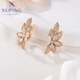 Xuping Jewelry Fashionable Exquisite Flower Gold Color Huggies Earrings for Women Ladies Christmas Party Gifts X000019247
