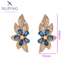 Xuping Jewelry Fashionable Exquisite Flower Gold Color Huggies Earrings for Women Ladies Christmas Party Gifts X000019247