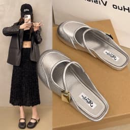 Womens Soft Bottom Mary Jane Shoes Summer Comfortable Flat Sandals Square Toe PVC Beach Shoes Pure Color Retro French Lazy Shoe