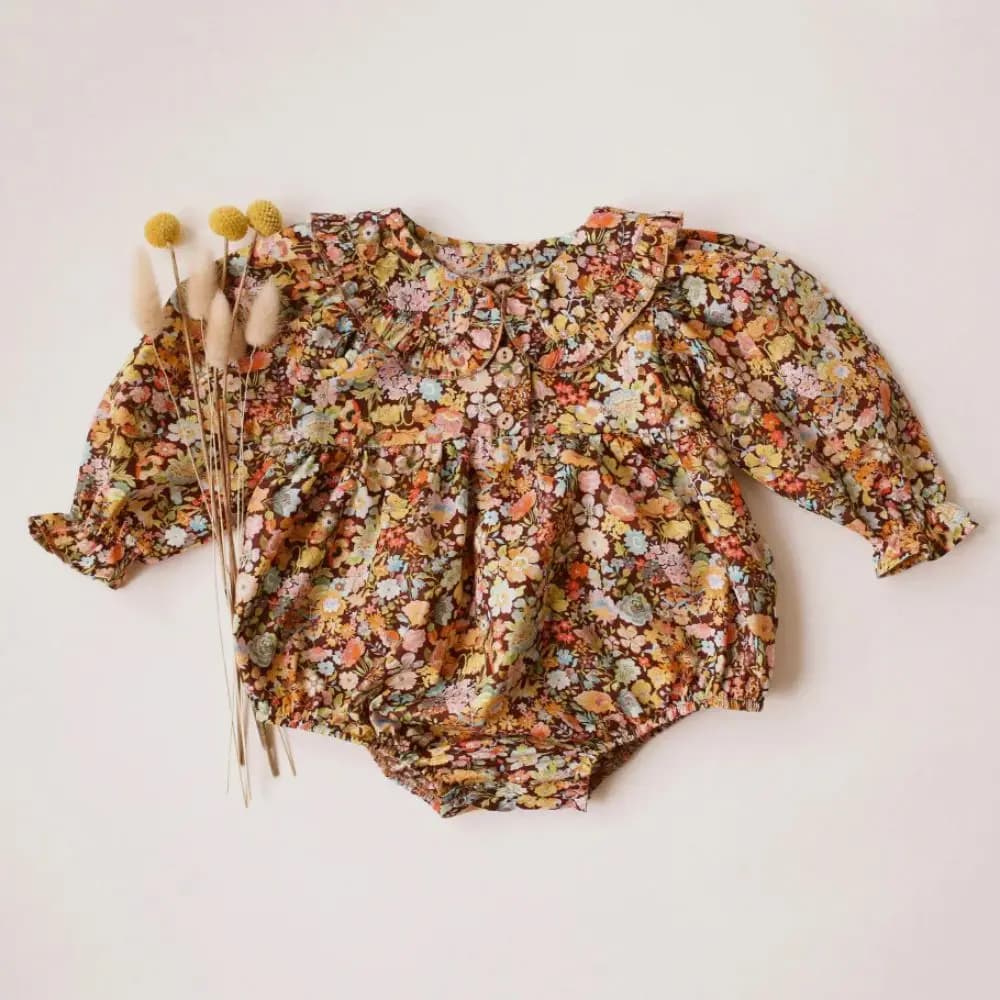 Vintage Floral Baby Girl Romper Spring Wedding Party Outfit Soft Cotton Short Sleeve Cute Design