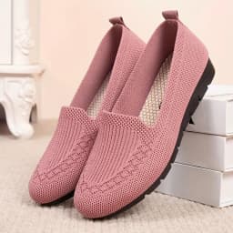 Women's Solid Color Knit Loafers Lightweight Anti Slip Flat Shoes for Casual Wear