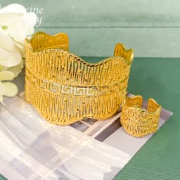 Hollow Classic Bracelet with Ring Set Dubai 18K Gold Plated Jewelry Set for Woman African Bridal Wedding Party Accessories Gifts
