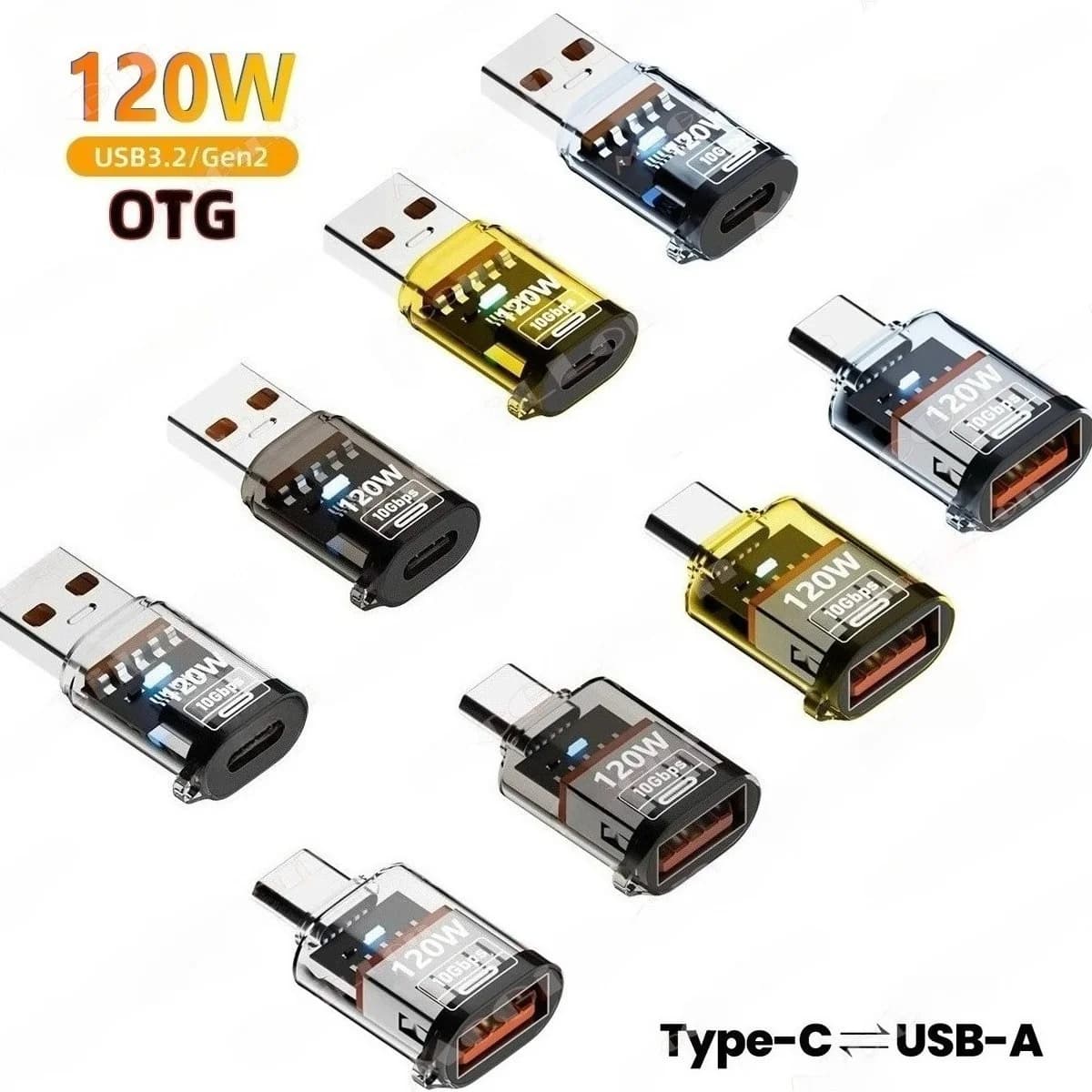 8Pcs 120W USB 3.2 OTG Adapter Female to Type C Male Fast Charging Cable for iPhone 15-17 Samsung Laptop PC - USB-C Connectivity