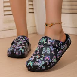 New Women's Wedge-Heel Slip-On Slippers Black Butterfly Print EVA Slippers Casual Comfort for Everyday Wear Versatile Home Slipp