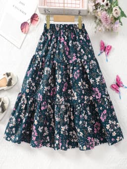 Women's and Children's A-Line Skirt in Country Style with Fashionable Flower Print Casual Midi Skirt Suitable for Daily Wear,