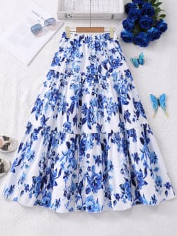 Women's and Children's A-Line Skirt in Country Style with Fashionable Flower Print Casual Midi Skirt Suitable for Daily Wear,