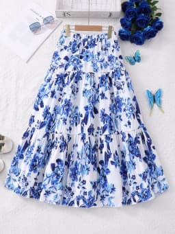 Women's and Children's A-Line Skirt in Country Style with Fashionable Flower Print Casual Midi Skirt Suitable for Daily Wear,