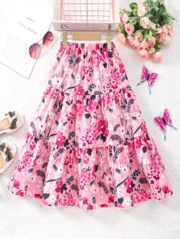 Women's and Children's A-Line Skirt in Country Style with Fashionable Flower Print Casual Midi Skirt Suitable for Daily Wear,