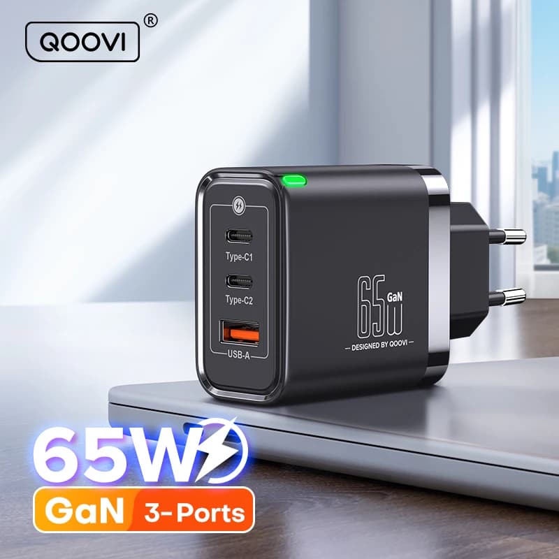 QOOVI GaN 65W Charger USB Type C Fast Charging Quick Charge 4.0 Adapter USB-C PD Charger For iPhone Samsung Xiaomi Macbook iPad