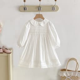 1-7Yrs Casual Girls Dress Spring Kids Clothes Cotton Lace Sweet Peter Collar White Baby Girl Embroider Princess Party Dresses