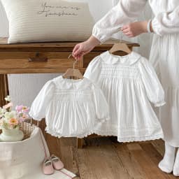 1-7Yrs Casual Girls Dress Spring Kids Clothes Cotton Lace Sweet Peter Collar White Baby Girl Embroider Princess Party Dresses