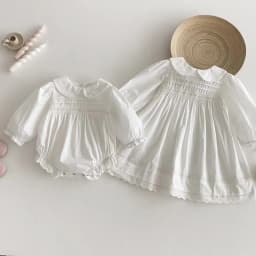 1-7Yrs Casual Girls Dress Spring Kids Clothes Cotton Lace Sweet Peter Collar White Baby Girl Embroider Princess Party Dresses