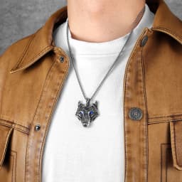 Viking Wolf Gemstone Men Necklaces With Pendant Stainless Steel Jewelry For Male Women Punk Hip Hop Accessories Gifts Wholesale