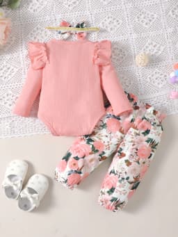 Sweet Fresh Floral Lace Baby Girl Outfit Comfortable Easy to Wear off Shoulder Print Design Baby Girl Set