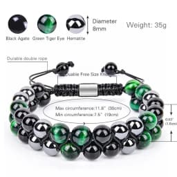 Triple Protection Bracelet 8mm Beads Bracelet Tigers Eye Black Obsidian Hematite Bracelet for Men Women Healing Crystal Bangle