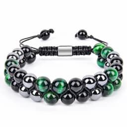 Triple Protection Bracelet 8mm Beads Bracelet Tigers Eye Black Obsidian Hematite Bracelet for Men Women Healing Crystal Bangle